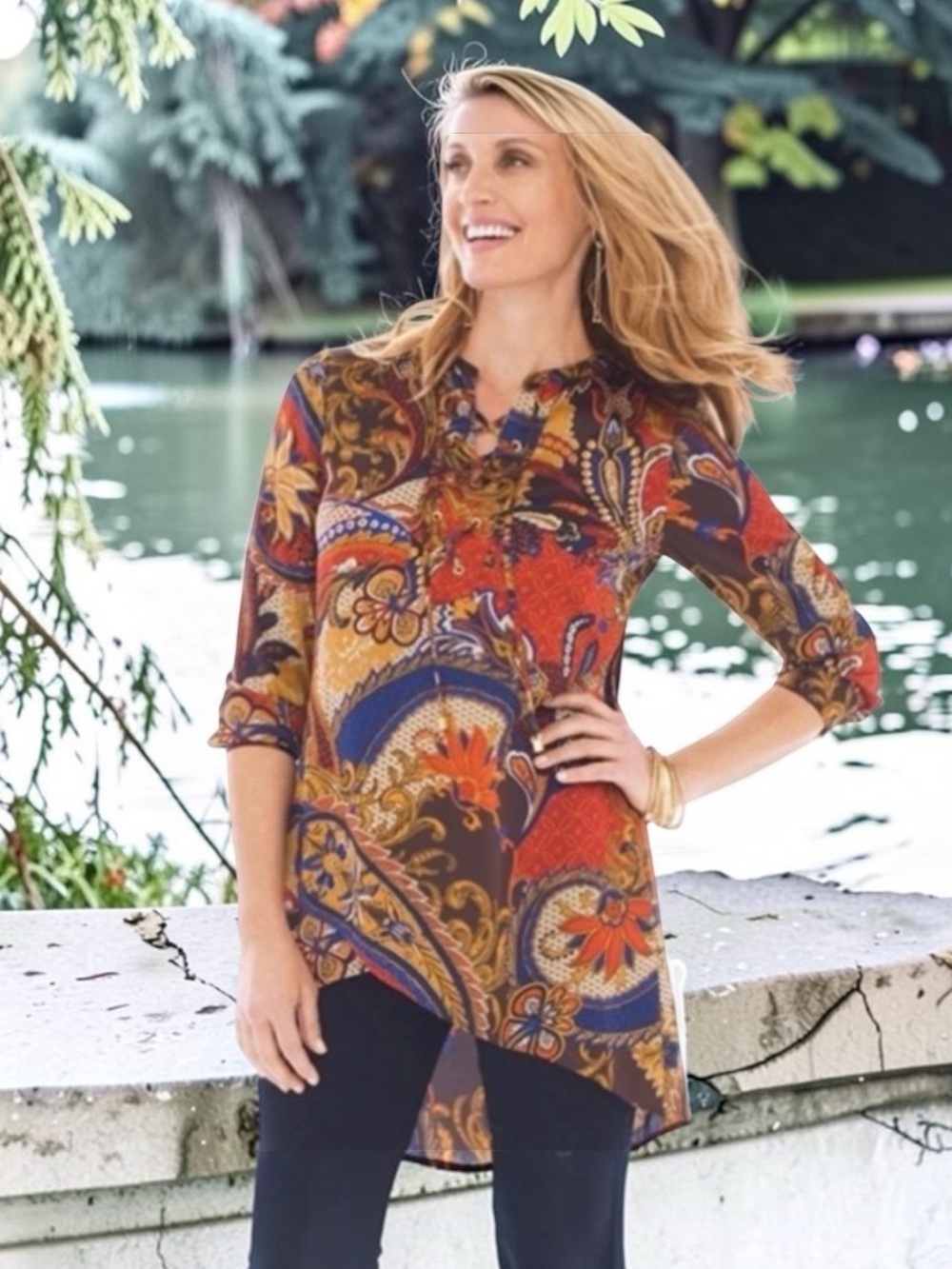CHICO’S SIZE 2 ( LARGE ) VINTAGE PAISLEY PRINT PEASANT TUNIC TOP - Picture 10 of 11